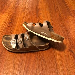 Brown Birkenstock Three strap sandal soft footbed